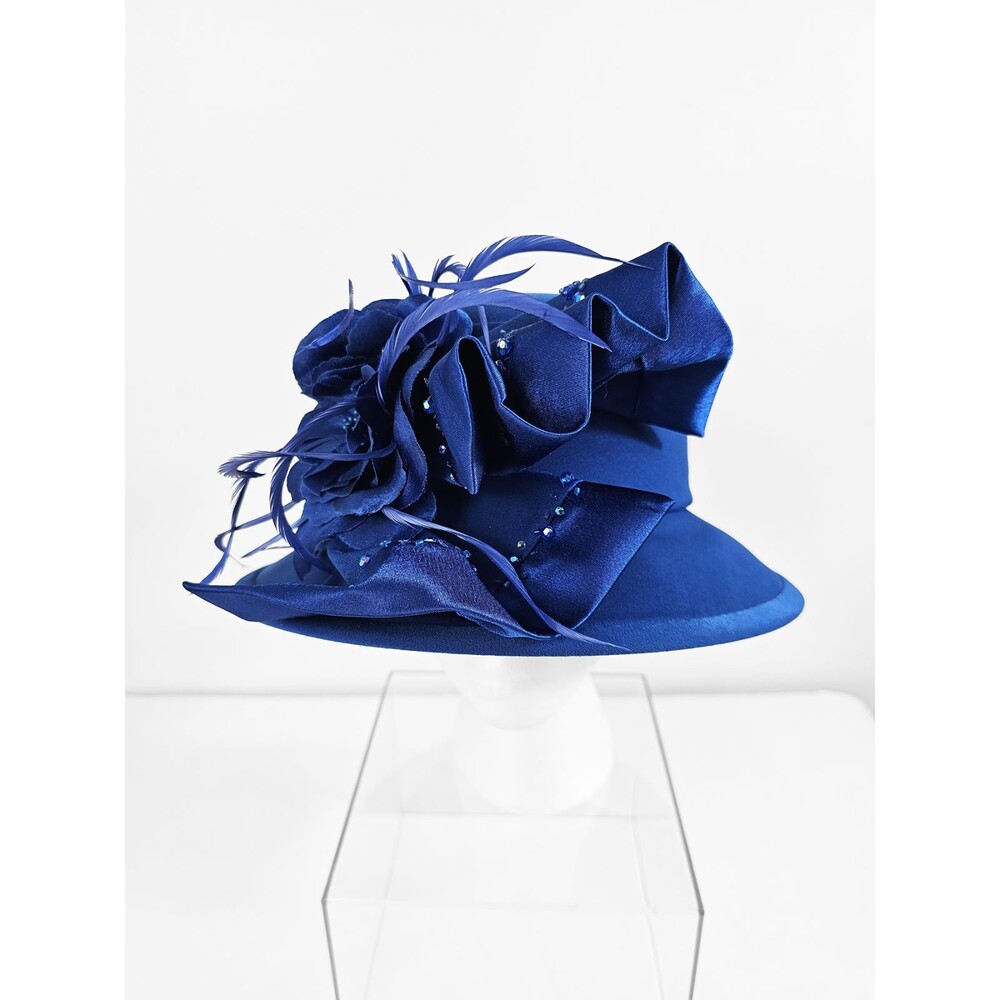 Vintage Milano Royal Blue Church Derby Floral Hat